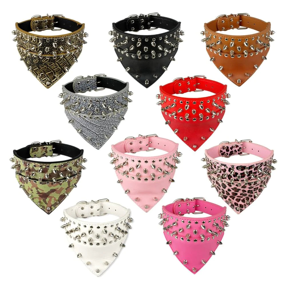 Spiked Leather Bandana Collar Neckerchief for Medium Large Dogs - Buy Confidently with Smart Sales Australia