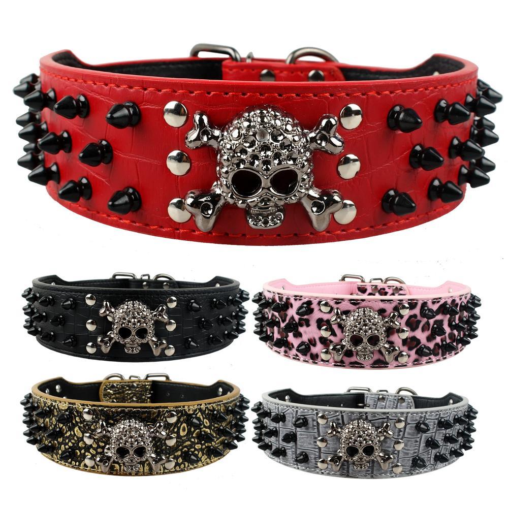 Studded Bullet Rivets Leather Collar with Cool Skull for Medium Large Dogs - Buy Confidently with Smart Sales Australia