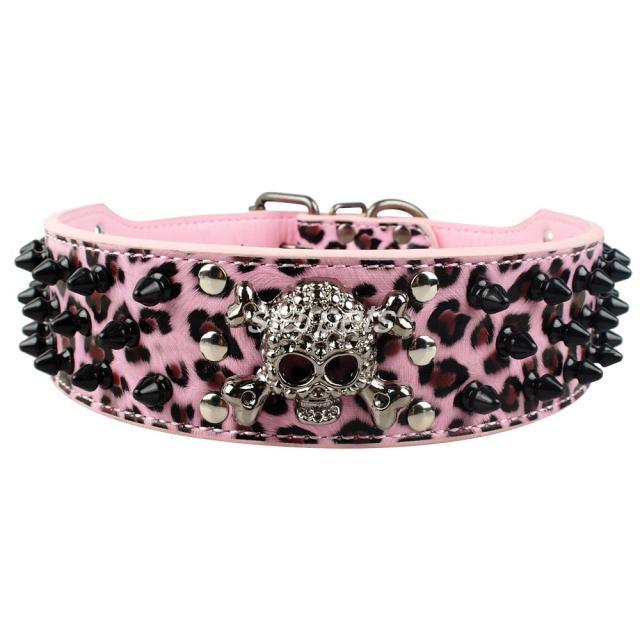 Studded Bullet Rivets Leather Collar with Cool Skull for Medium Large Dogs - Buy Confidently with Smart Sales Australia