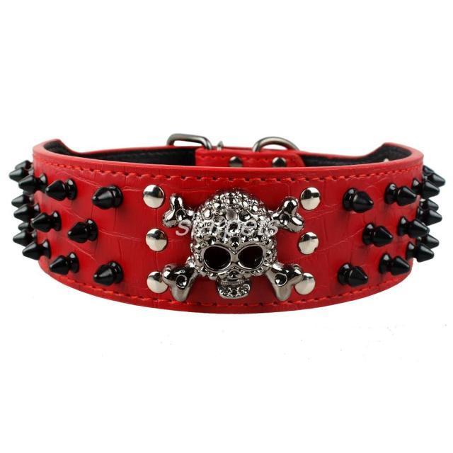 Studded Bullet Rivets Leather Collar with Cool Skull for Medium Large Dogs - Buy Confidently with Smart Sales Australia