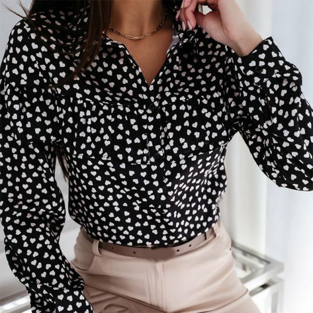 Tousled Printed Long-Sleeve Blouse Dotted Design For Women - Buy Confidently with Smart Sales Australia