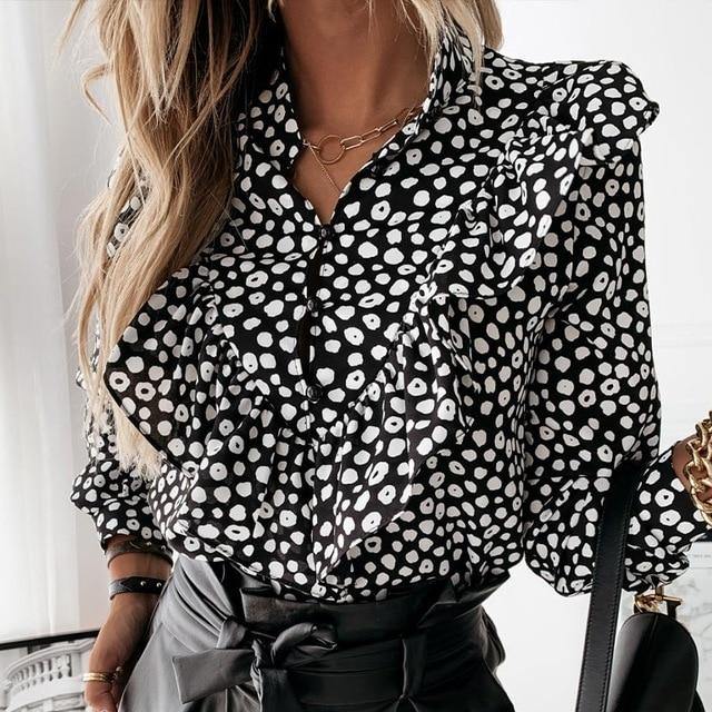 Tousled Printed Long-Sleeve Blouse Dotted Design For Women - Buy Confidently with Smart Sales Australia