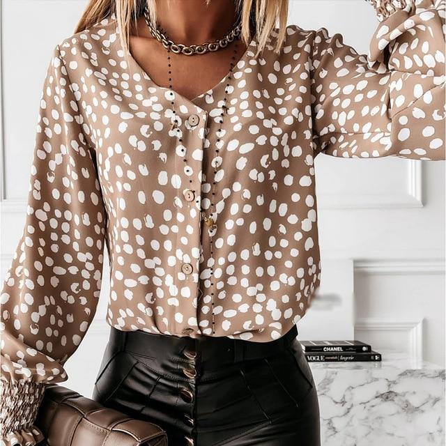 Tousled Printed Long-Sleeve Blouse Dotted Design For Women - Buy Confidently with Smart Sales Australia