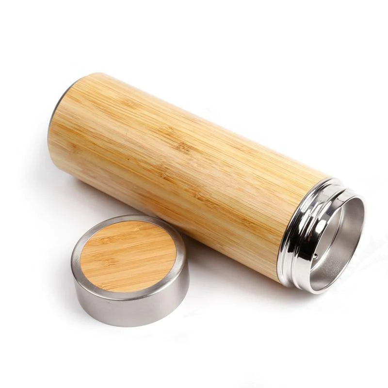 Transhome B0562 Stainless Steel and Bamboo Vacuum Flask, 360ml - Buy Confidently with Smart Sales Australia