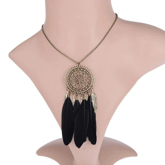 Vintage Feather Leaf Metal Hollow Dream Catcher Charm Pendant Necklace Silver Plated Rhinestone Sweater Chain Statement Necklace - Buy Confidently with Smart Sales Australia